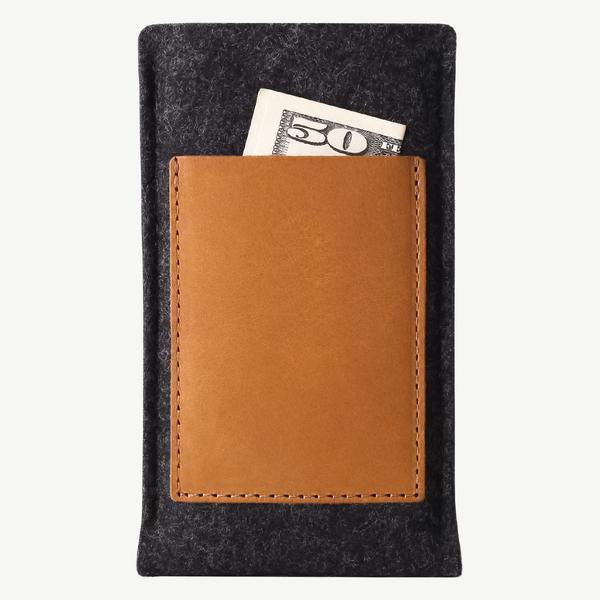 iPhone Sleeve Card Wallet Black Felt / Tan Leather