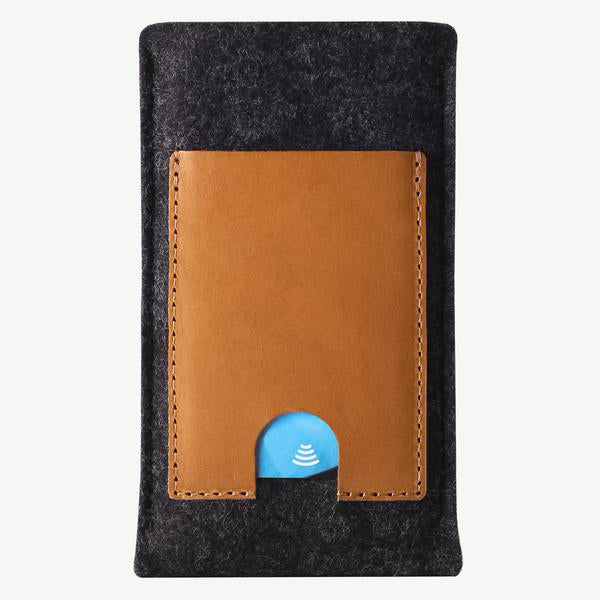 iPhone Sleeve Card Wallet Black Felt / Tan Leather